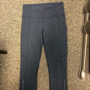Navy crop LuLuLemon with pockets galore.